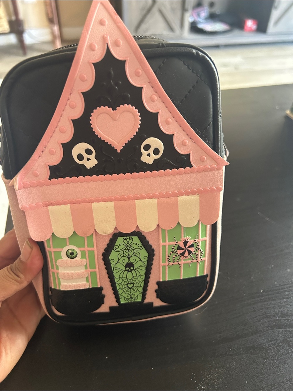 Bath & Body Works Pink, Black & Green Haunted House Crossbody Bag